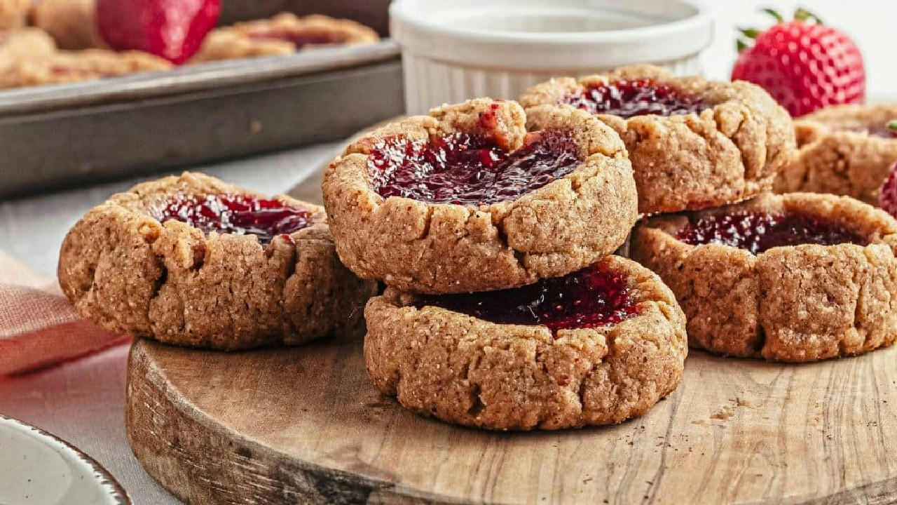 Grandma Tin Tested Strawberry Almond Thumbprint Cookies
