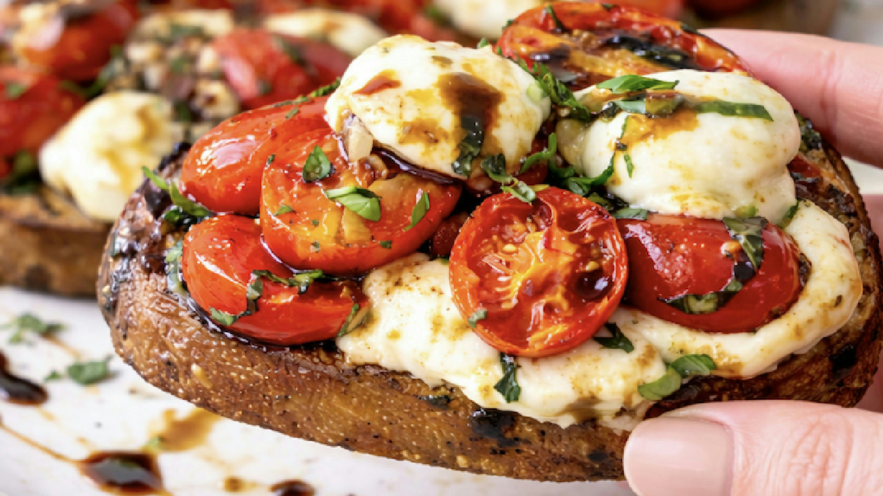 Crispy Tomato Bruschetta with Mozzarella and Balsamic (No Soggy Toast)