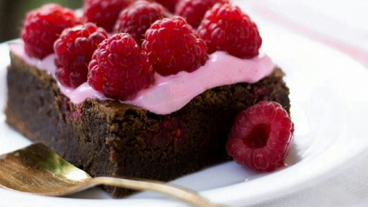 Raspberry Brownies with Raspberry Foam