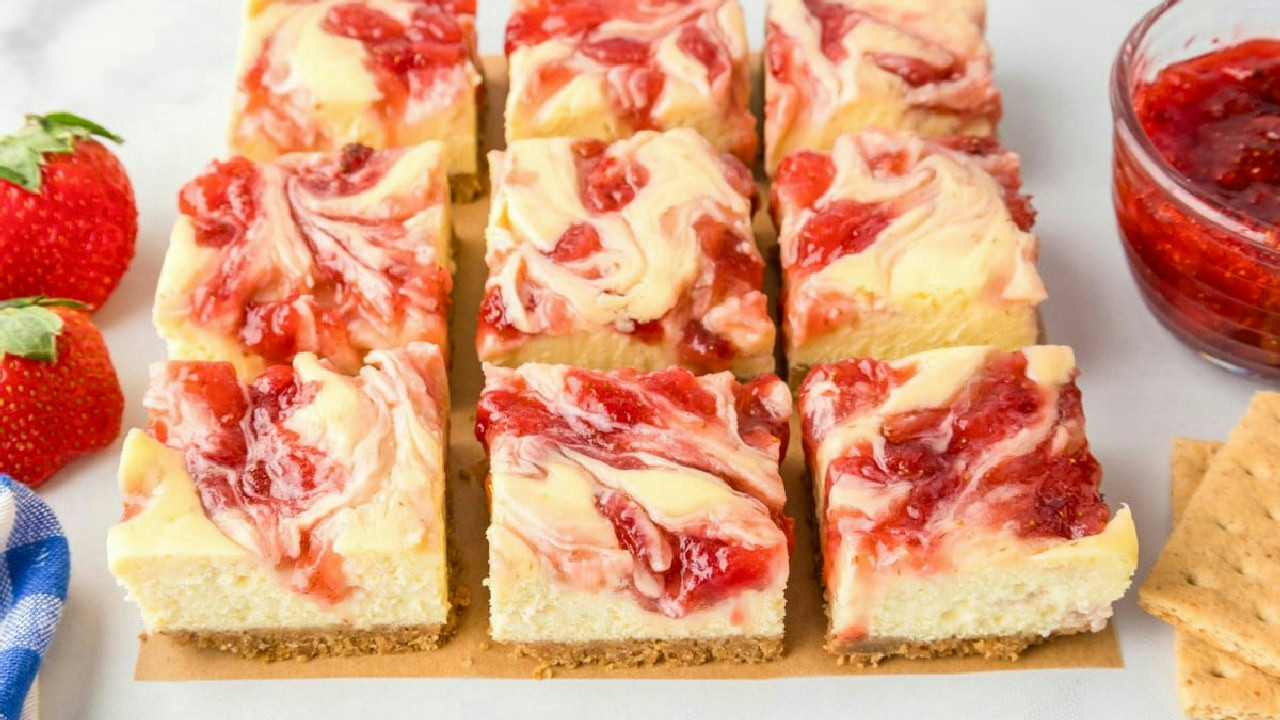 Creamy Strawberry Cheesecake Bars (with a Buttery Crust!)