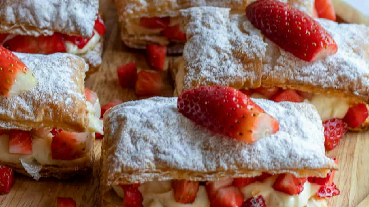 Easy Strawberry Puff Pastry Stacks with Cream