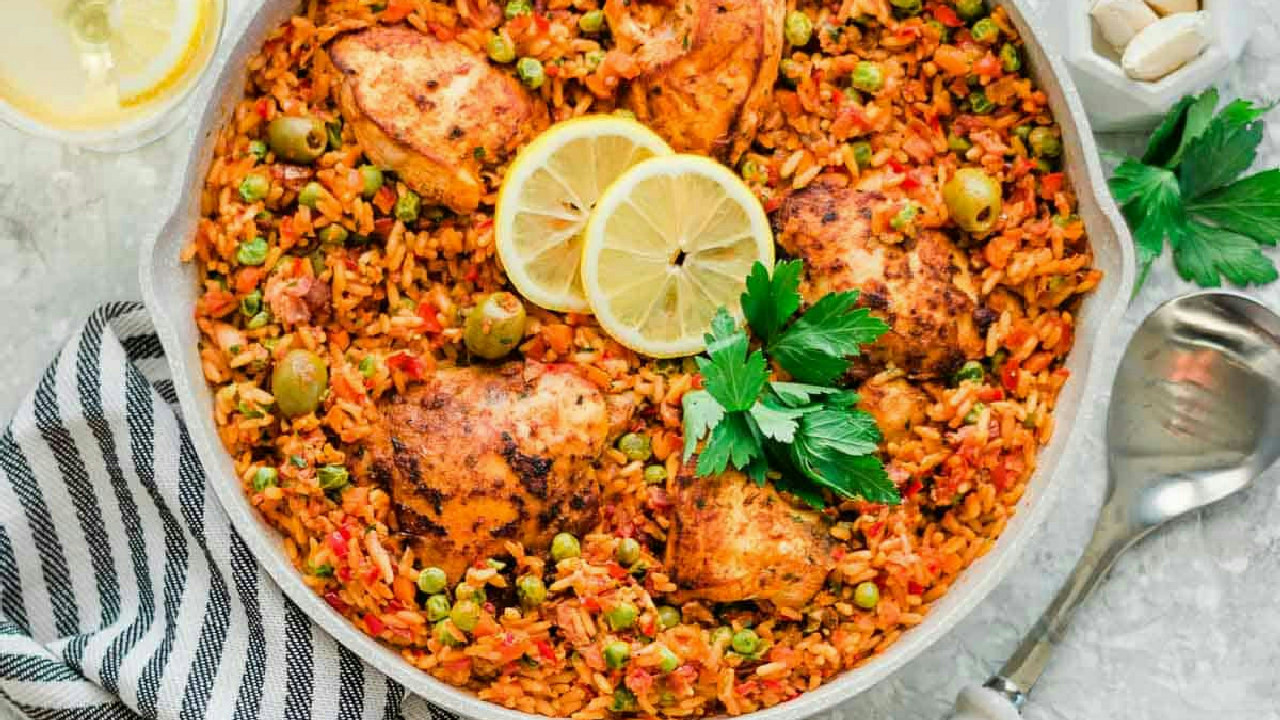 Arroz con Pollo (Latin One Pot Chicken and Yellow Rice) Under 1 hour!