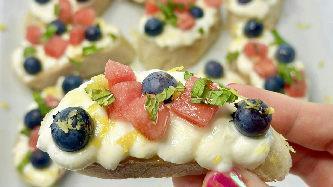 Watermelon Feta Blueberry Crostini