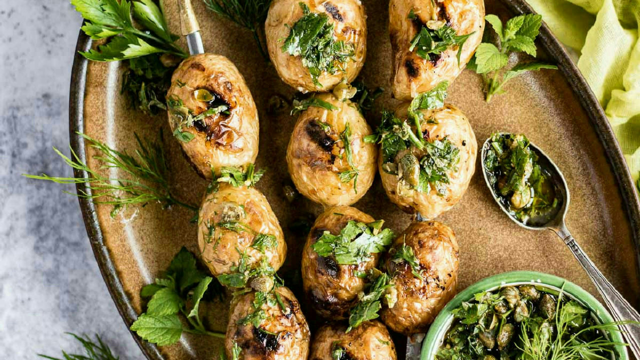 Grilled Baby Potatoes on Skewers (No Foil)