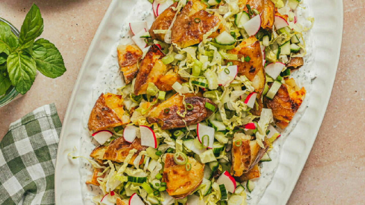 Crispy Potato Salad with Herby Greek Yogurt