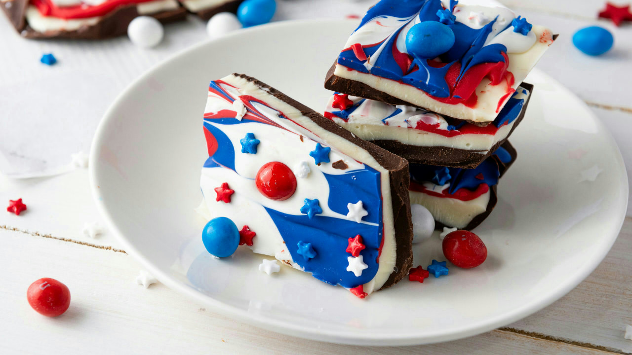 Red, White & Blue Chocolate Bark (Easy No