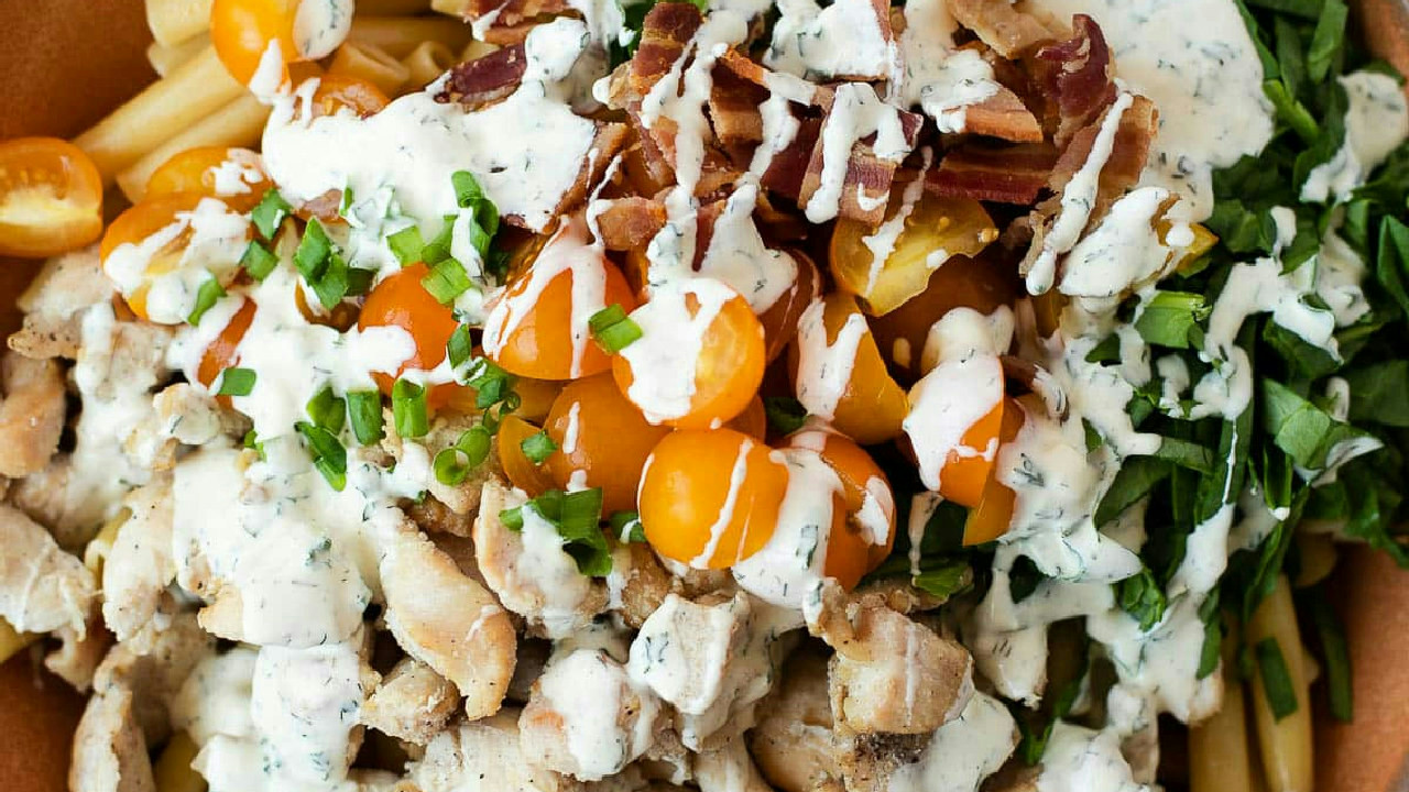 Easy Chicken Bacon Ranch Pasta Salad Recipe - Healthy!